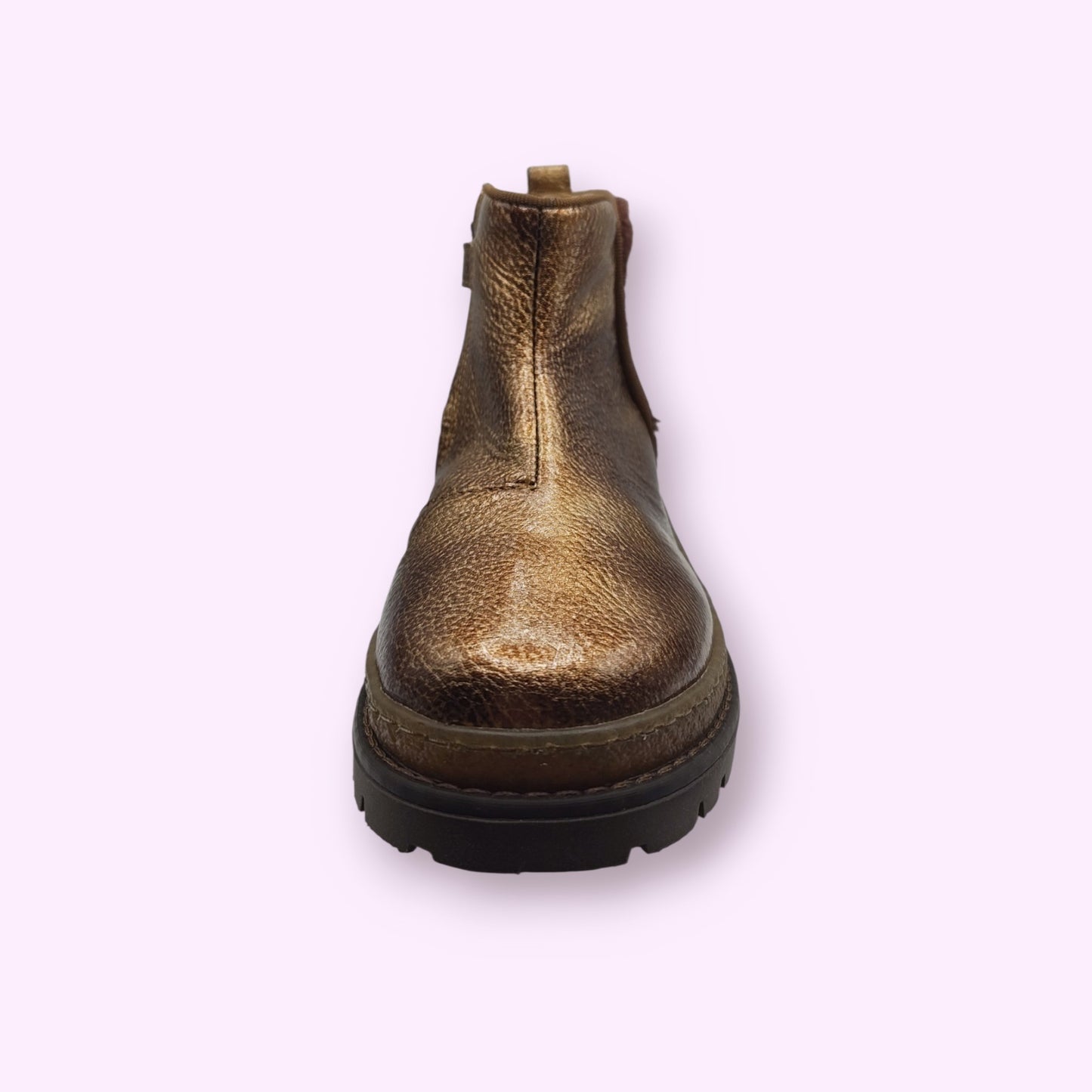 LOU kinderschoenen enkellaarsjes in metallic brons met een robuuste profielzool en een stijlvol suède achterpaneel.