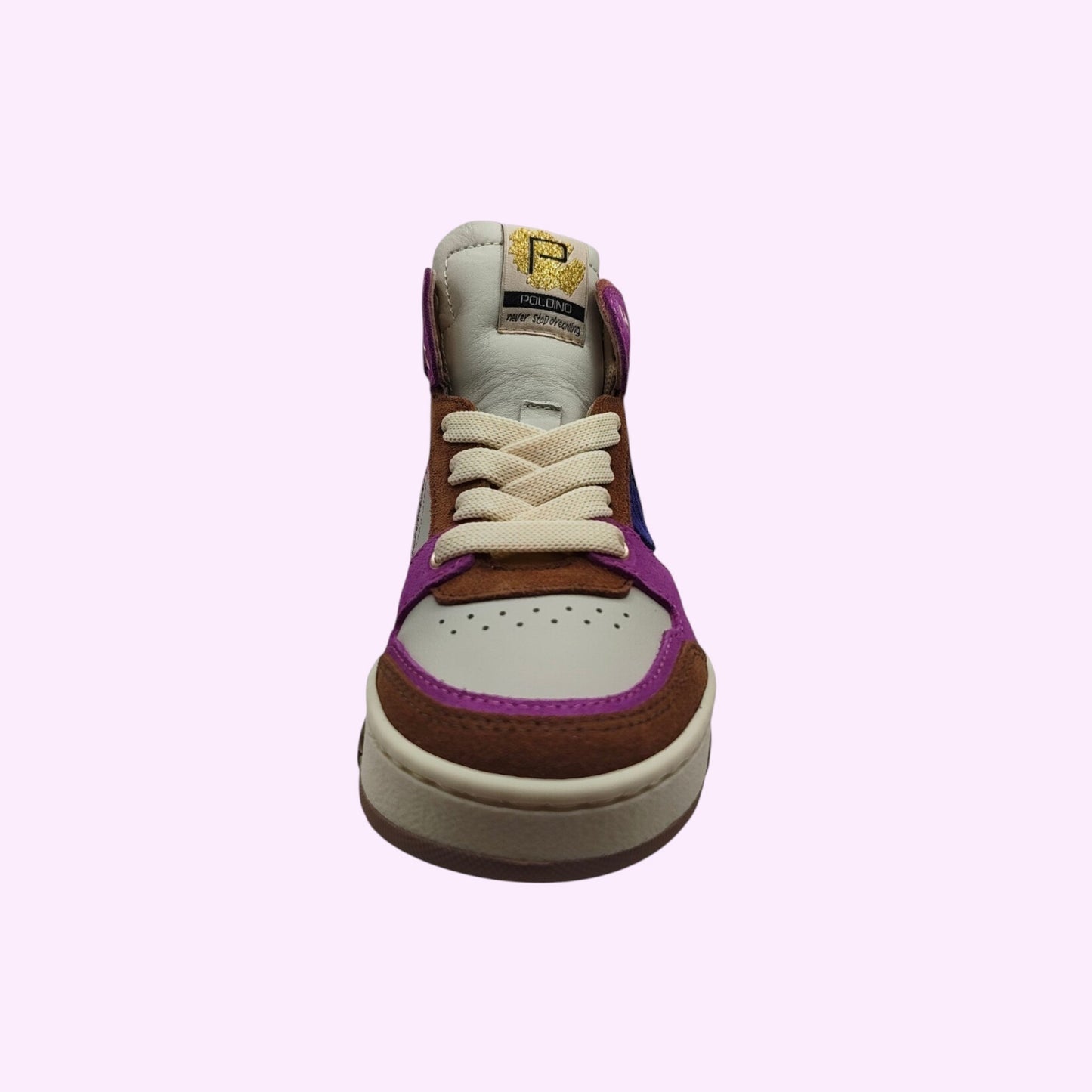 LOU kinderschoenen hoge sneakers in paars, bruin en grijs van suède en leer met veters en robuuste zool