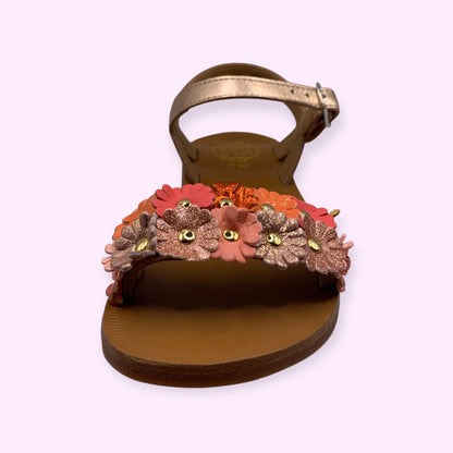 Pom d’Api - sandaal kleine bloemetjes oranje goud