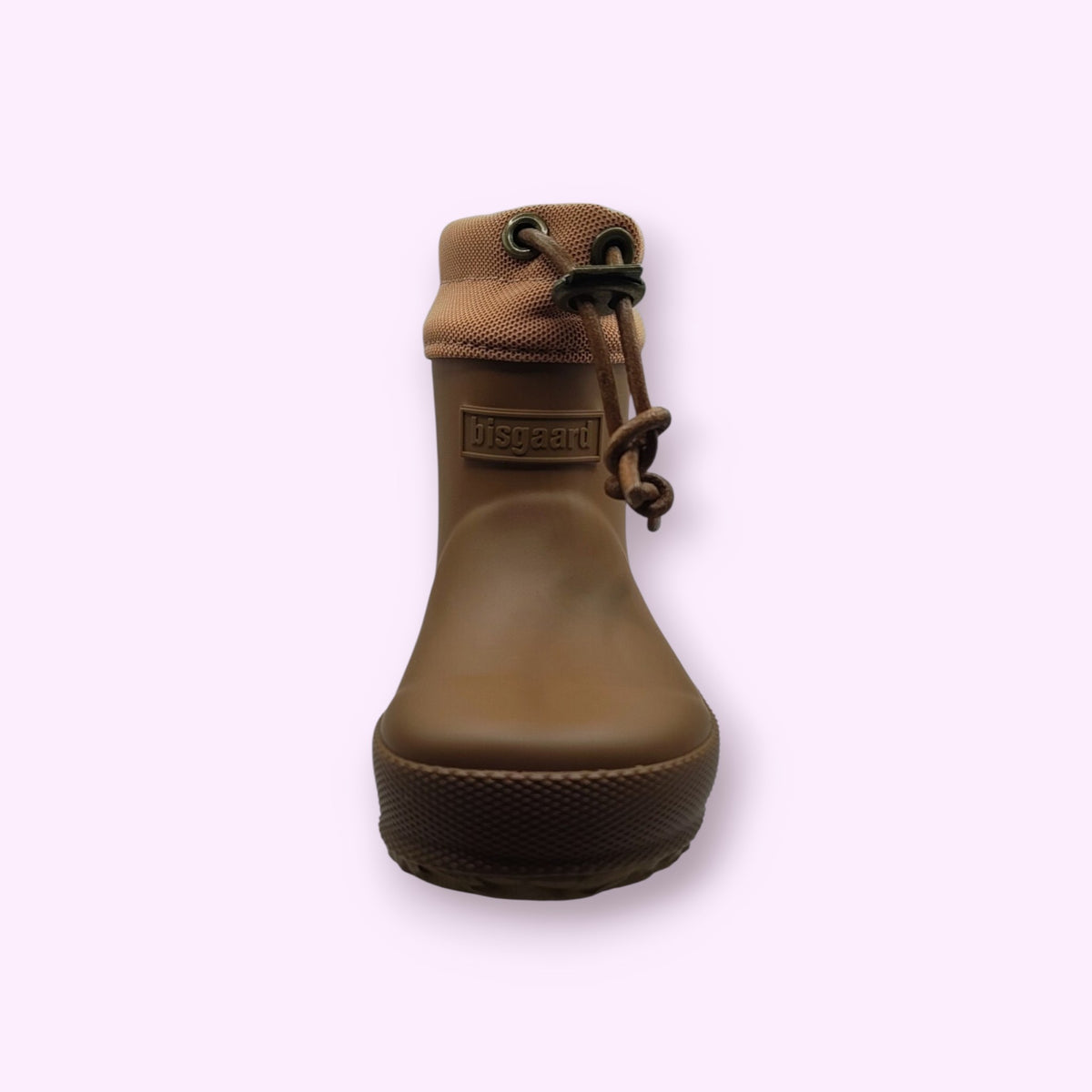 LOU kinderschoenen bisgaard bruine waterdichte kinderregenlaarzen met textiele boord en trekkoord voor extra grip.