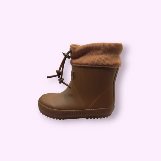 LOU kinderschoenen bisgaard bruine waterdichte kinderregenlaarzen met textiele boord en trekkoord