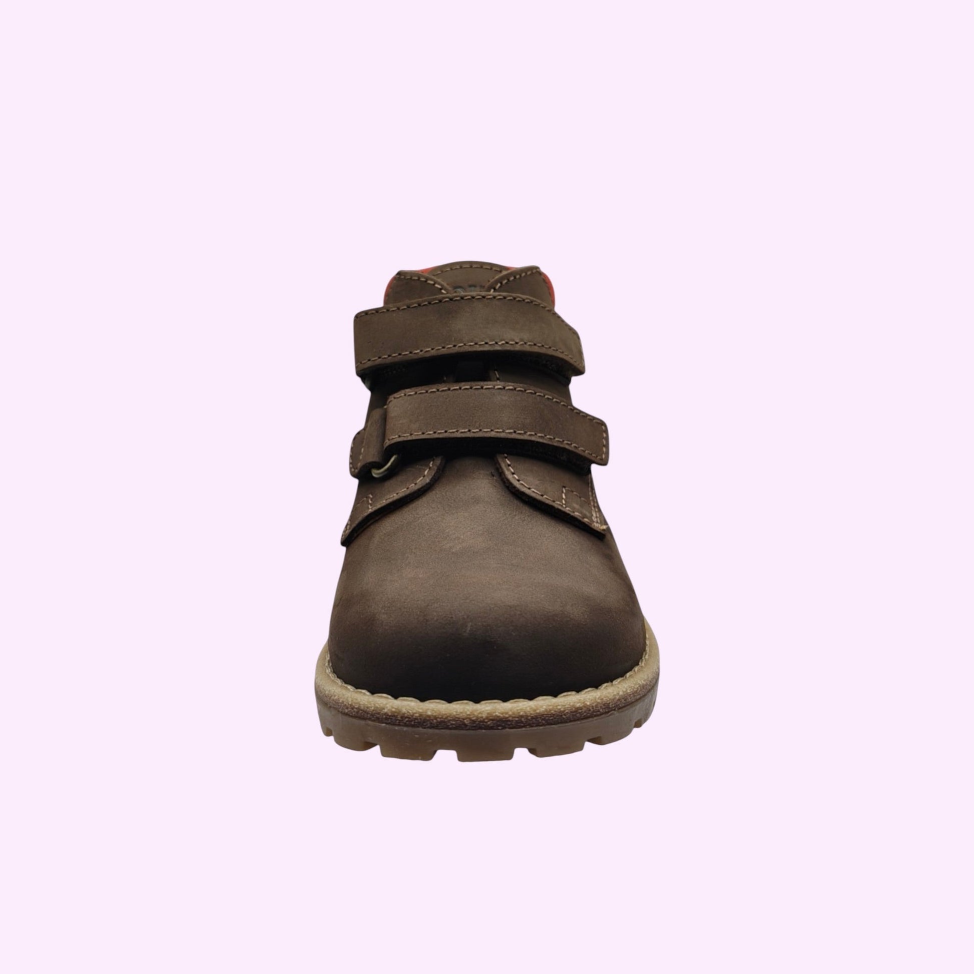 LOU kinderschoenen bruine enkellaarsjes met klittenband en rood accent voor kinderen