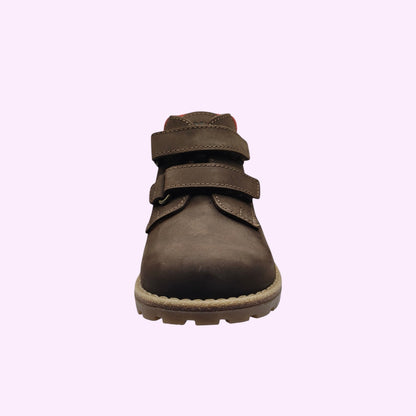 LOU kinderschoenen bruine enkellaarsjes met klittenband en rood accent voor kinderen