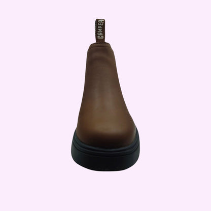 LOU kinderschoenen Camper bruine lederen Chelsea boots met zwarte profielzool en treklus
