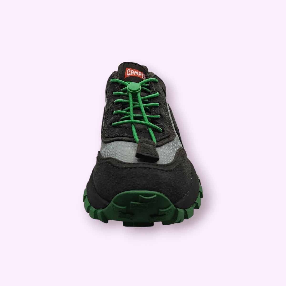 LOU kinderschoenen Camper sportieve lage sneakers in zwart en groen met vetersysteem en robuuste zool