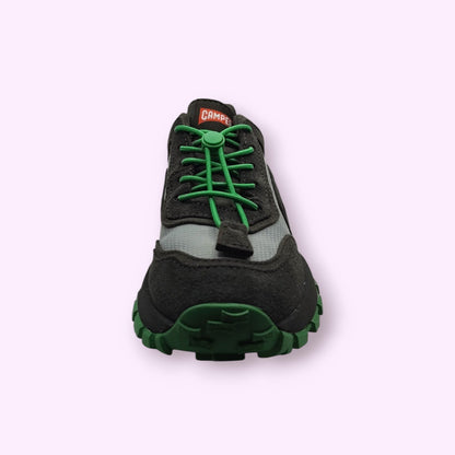 LOU kinderschoenen Camper sportieve lage sneakers in zwart en groen met vetersysteem en robuuste zool
