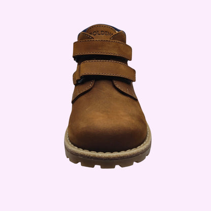 LOU kinderschoenen cognacbruine enkellaarsjes met klittenband en stevige profielzool voor kinderen