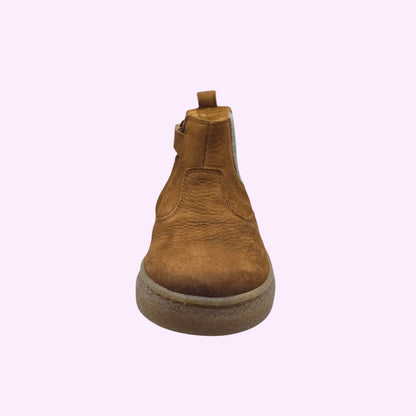 Cognacbruine LOU kinderschoenen enkellaarsjes van soepel leder met ritssluiting en stevige gripvaste zool