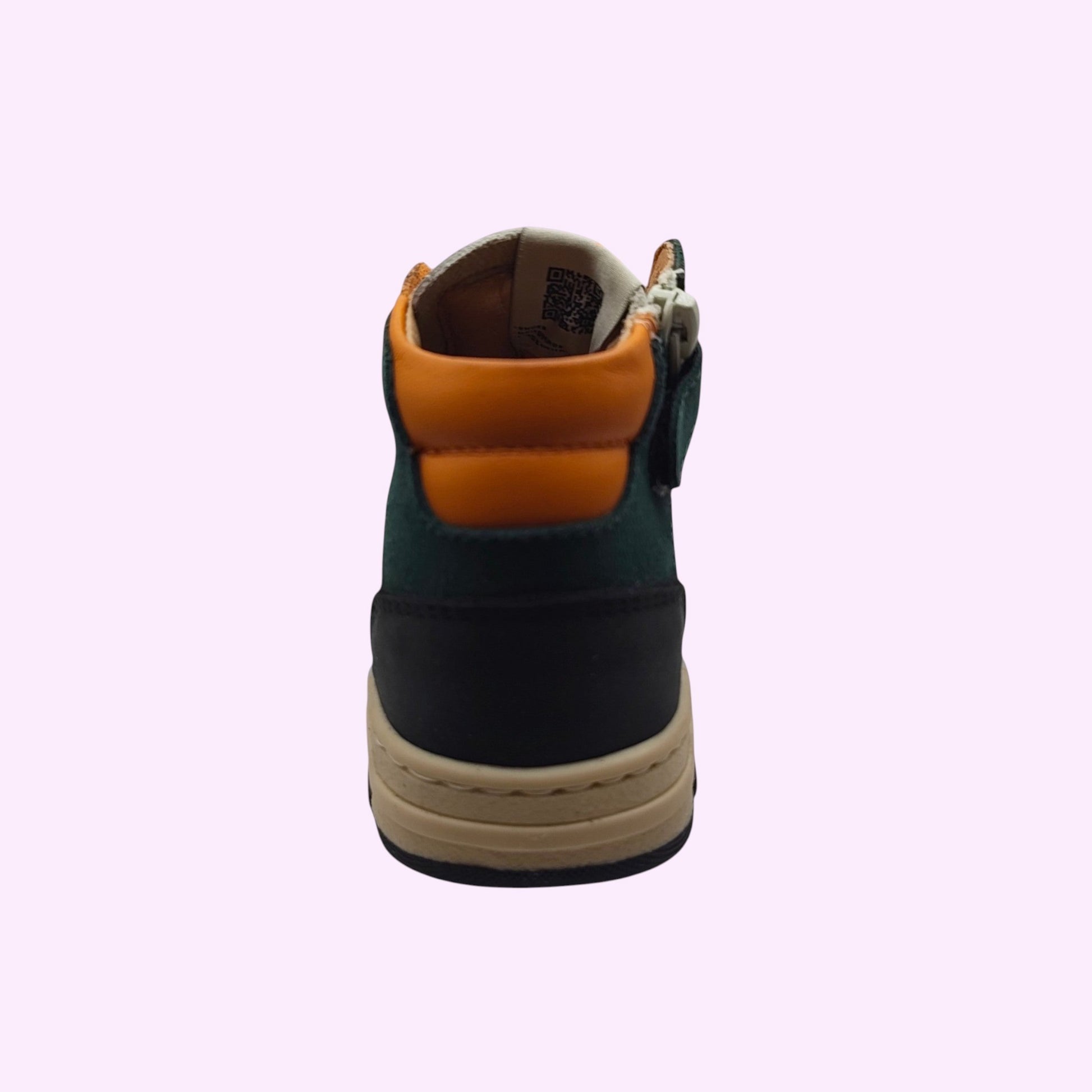 LOU kinderschoenen hoge sneakers voor kinderen in groen, zwart en oranje met gewatteerde kraag en stevige zool