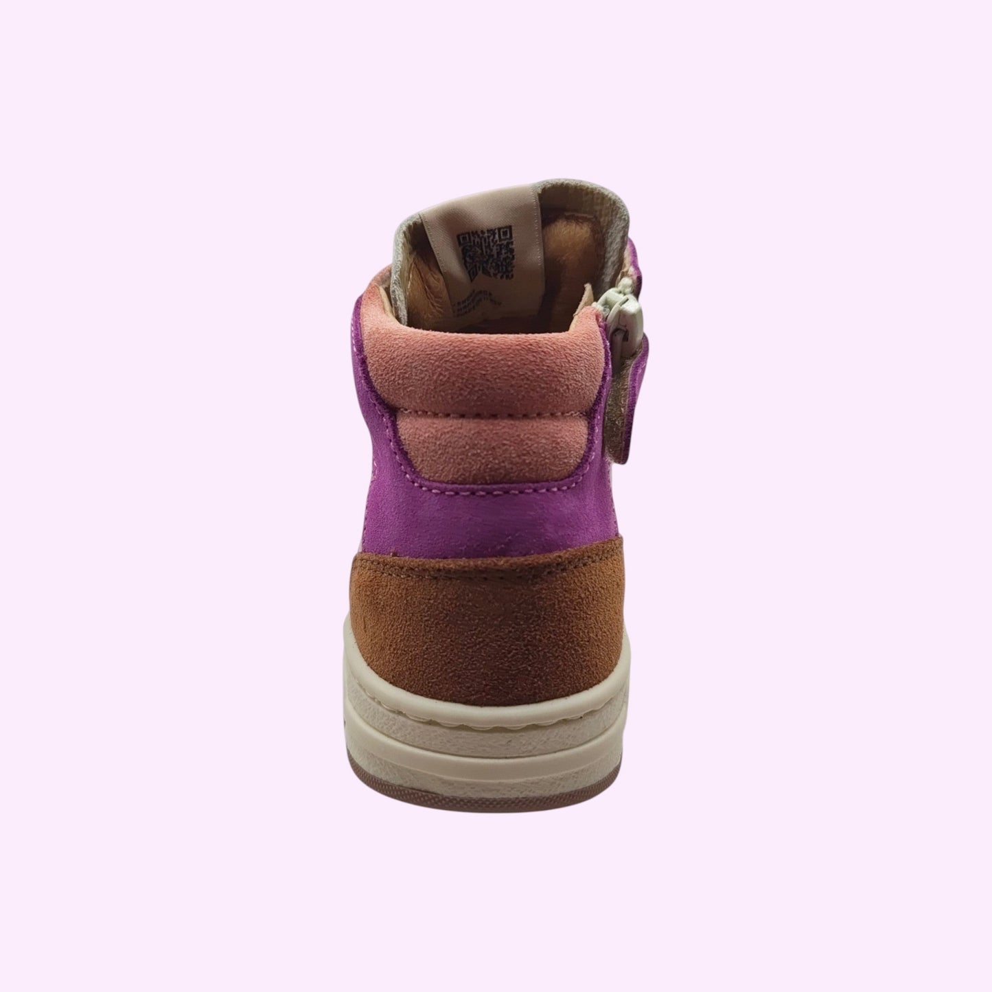 LOU kinderschoenen hoge sneakers in paars en bruin suède met stevige zool en ritssluiting aan de zijkant