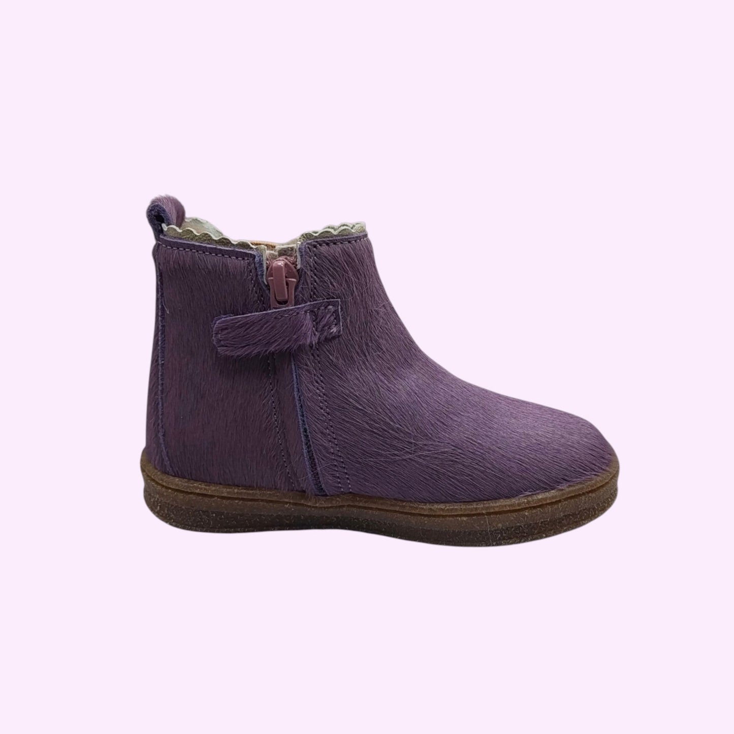 LOU kinderschoenen paarse enkellaarsjes met textuur, ritssluiting en geschulpte randen voor kinderen