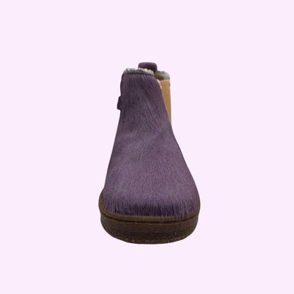 LOU kinderschoenen paarse enkellaarsjes met zachte textuur, chelsea-stijl en stevige bruine zool voor kinderen.