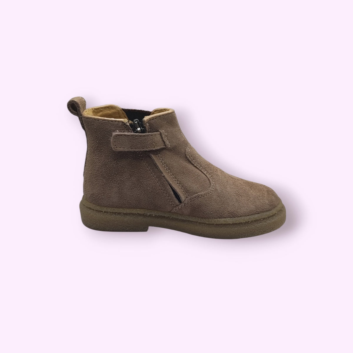 LOU kinderschoenen taupekleurige suède enkellaarsjes voor kinderen met ritssluiting en flexibele zool